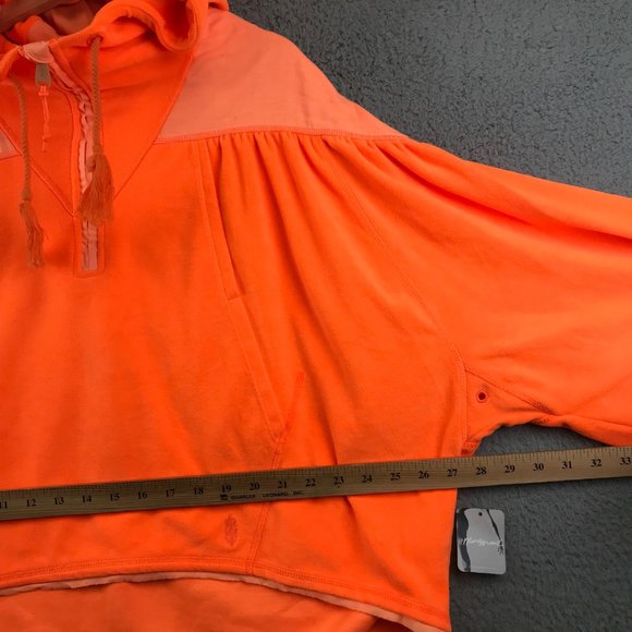 New Free People Movement Let It Go Sweatshirt Hood Zip Neon Orange Velour S NEW - Picture 7 of 9